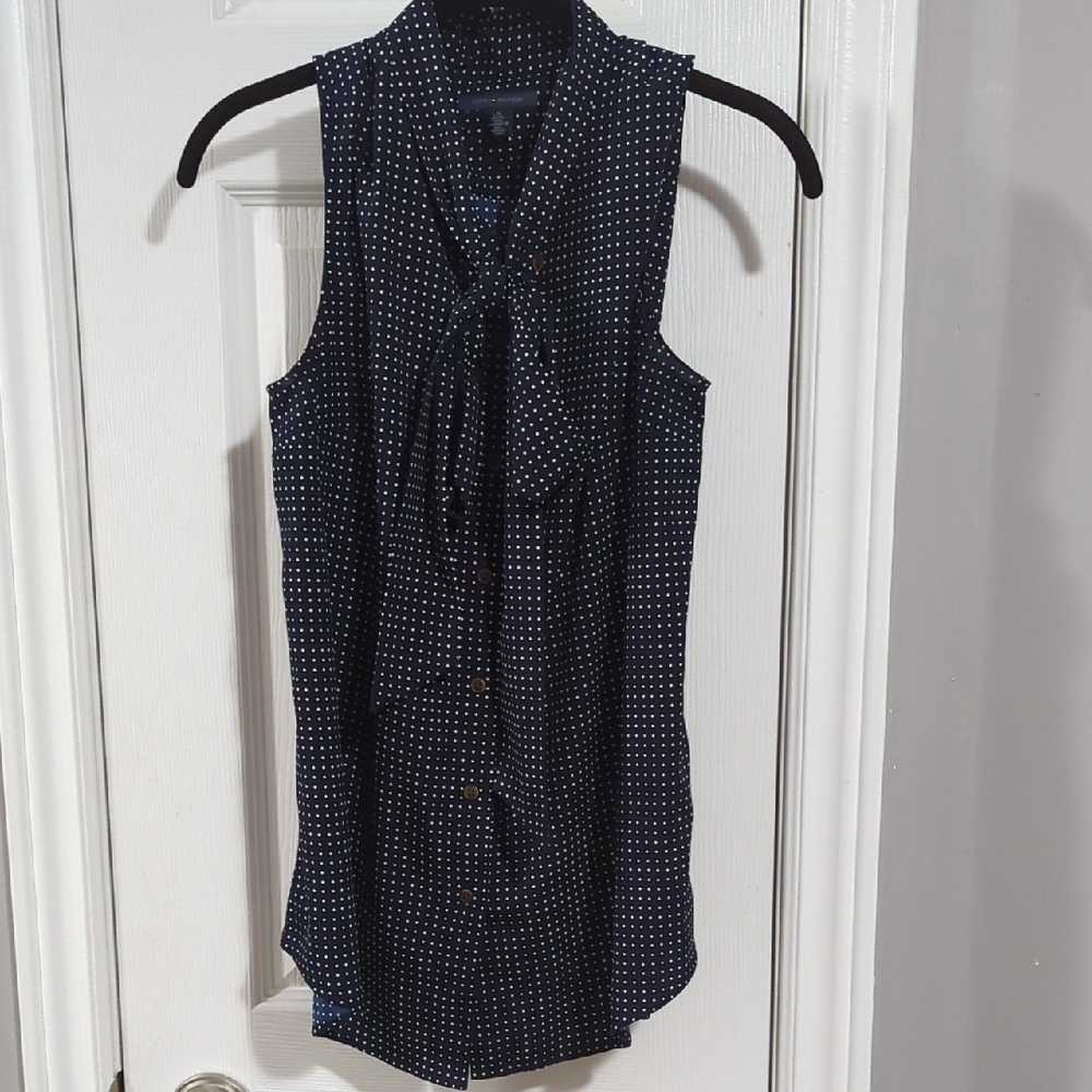 Tommy Hilfiger - Navy Polka Dot Tie Blouse